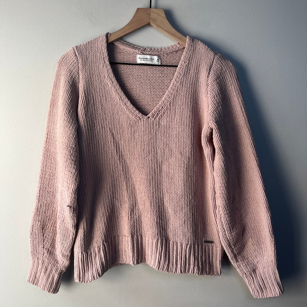 Abercrombie & Fitch Women's V-neck Knit Sweater Top Pink Size Medium